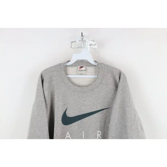 Vtg 90s Nike Air Mens XL Travis Scott Big Swoosh Crewneck Sweatshirt Gray USA